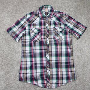 True Religion Pearl Snap Shirt Mens 2XL XXL Red/White/Green/Gray S/S 100% Cotton